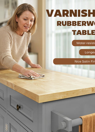44" Mobile Kitchen Island Table, Kitchen Island Cart on Wheels with Storage Cabinets, 2 Drawers, Gray