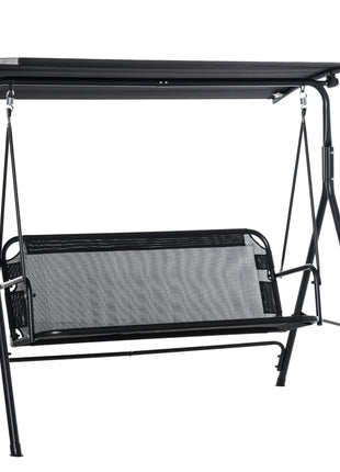 2-Seater Patio Swing Chair, Outdoor Adjustable Canopy Porch Swing with Armrests, Texeline Fabric and Steel Frame, Black