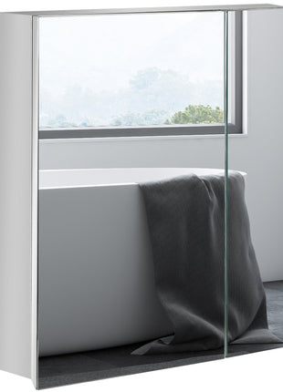 Wall Mounted Bathroom Medicine Cabinet with Hinged Door Storage Shelves for Living Room and Laundry Room Silver
