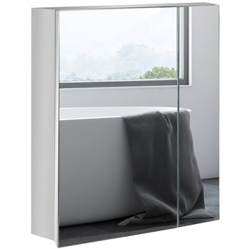 Wall Mounted Bathroom Medicine Cabinet with Hinged Door Storage Shelves for Living Room and Laundry Room Silver