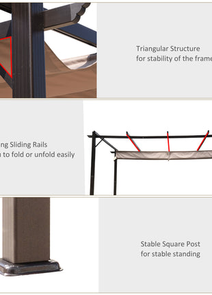 10' x 13' Aluminum Patio Pergola with Retractable Pergola Canopy, Backyard Shade Shelter for Porch, Outdoor Party, Garden, Grill Gazebo, Brown