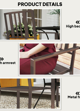 Patio Dining Chairs with Metal Slatted Design, Dark Brown