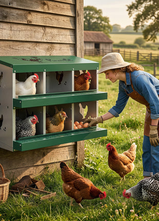 Chicken Nesting Boxes, 6 Compartment Steel Nesting Boxes for Chickens, Wall Mount Egg Laying Boxes with Vented Holes