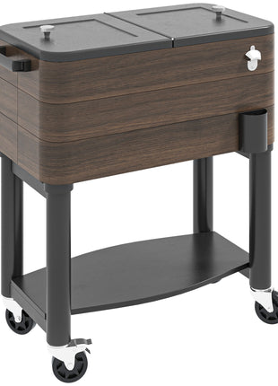 60 Quart Outdoor Cooler Cart, Rolling Ice Chest with Bottom Shelf and Bottle Opener for Backyard, Deck, Poolside Party