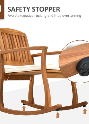 Outdoor Rocking Chair with Cushion, Acacia Wood Patio Rocker for Backyard, Patio, Home, Teak Tone