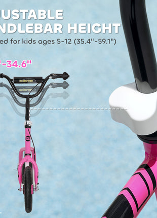 Kids Scooter, Lightweight Scooter with Adjustable Handlebar, Rear Brake, Kickstand, 12" EVA Wheels, for 5-12 Y, Pink