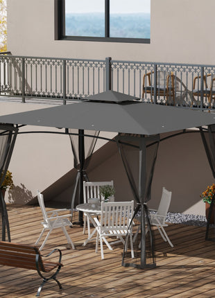 10' x 12' Outdoor Gazebo with Nettings, 2 Tier Patio Gazebo Canopy for Garden, Backyard, Deck, Dark Gray