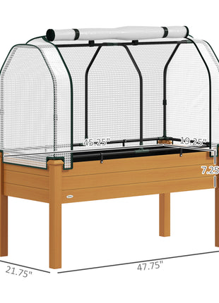Raised Garden Bed with PE Greenhouse Cover Outdoor Planter Box for Herbs and Vegetables, 48 x 22 x 46 inch, Sand