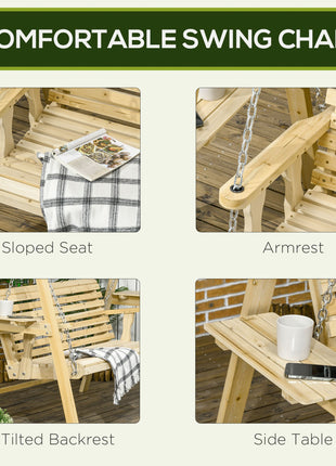 2-Seat orch Swing with Stand, Wooden Patio Swing Chair with Side Tables and Metal Chains, Outdoor Hanging Bench for Garden, Poolside, Backyard, Natural Wood