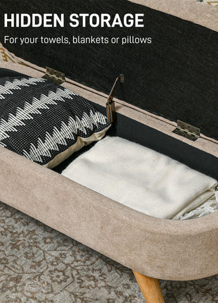 Storage Ottoman Bench, 43.3" Upholstered End of Bed Bench with Wood Legs, Modern Entryway Bench, Beige