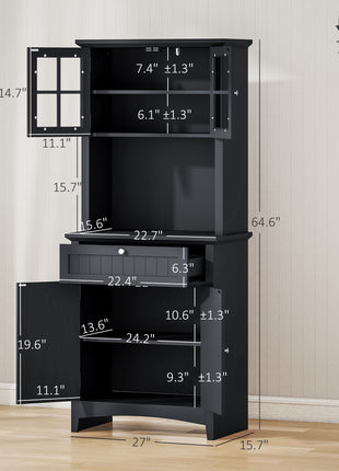 Elegant Buffet with Hutch, Kitchen Pantry Storage Cabinet with Framed Glass Door Drawer and Microwave Space, Black