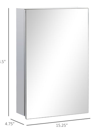 Wall Mounted Bathroom Medicine Cabinet Mirrored Cabinet with Hinged Door 3-Tier Storage Shelves Silver