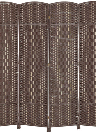 Folding Room Divider Screen 4 Panel 6' Tall Privacy Screen Freestanding Wood Partition for Home Office, Brown