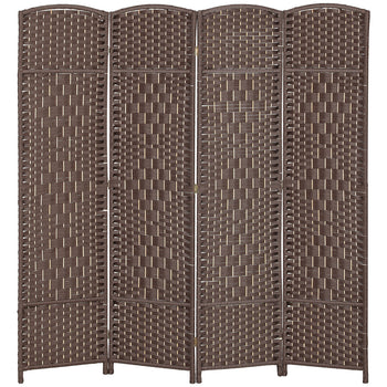 Folding Room Divider Screen 4 Panel 6' Tall Privacy Screen Freestanding Wood Partition for Home Office, Brown