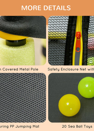 4.6' Trampoline for Kids with Safety Enclosure & Ball Pit, Yellow