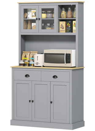 Freestanding Kitchen Cabinet, 71" Tall Pantry Cabinet, Modern Hutch with Wide Countertop, Adjustable Shelves, Gray