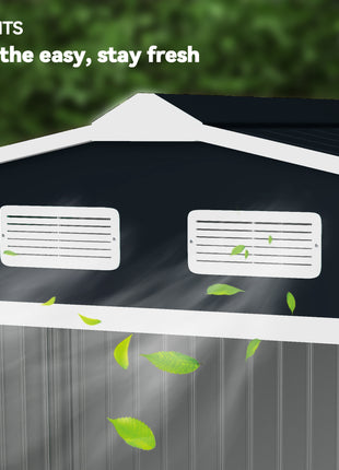 9' x 6' Outdoor Storage Shed, Garden Tool Metal Shed with Foundation Kit, Double Lockable Door, Air Vents and Sloping Roof, for Backyard, Patio, Lawn, Dark Gray
