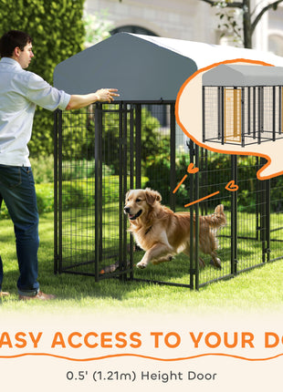 Outdoor Dog Kennel with Two-Room Design, Water-Resistant & Sun-Proof Cover, for S, M, L Dogs, 8' x 4' x 6'