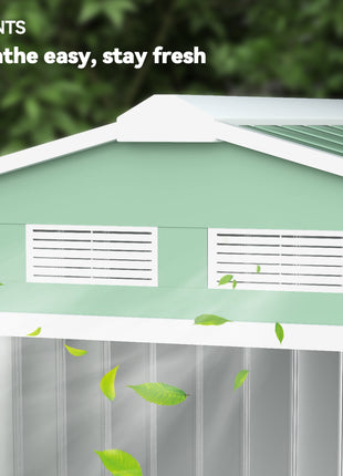 7' x 4' Outdoor Storage Shed, Garden Tool House w/ Foundation Kit Vents & Sliding Doors for Backyard Patio, Light Green