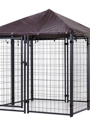 4.6' x 4.6' x 5' Outdoor Dog Kennel, Welded Wire Heavy Duty Dog Run, Dog Kennel Outside with Waterproof & UV Resistant Cover, for S&M Dogs, Black