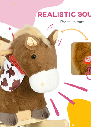 Baby Rocking Horse, Riding Horse, Plush Animal Rocker with Realistic Sound, Pedals for Ages 18-36 Months, Brown
