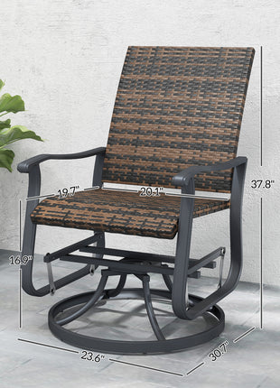 Wicker Rattan Swivel Patio Glider Chair Set of 2, Outdoor Glider Chair with Steel Frame, High Back, Brown