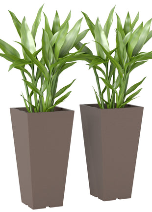 23 Inch Tall Planters for Outdoor Plants, Set of 2 Plastic Flower Pots, for Front Door Patio Garden Use, Brown