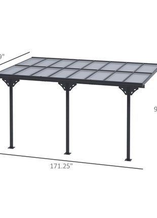 14.5' x 10' Aluminum Polycarbonate Pergola with UV Blocking for Outdoor Wall-Mounted Use, Family Shade, Gray