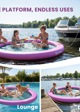 8FT Inflatable Water Hammock Floating Ring, Inflatable Floating Dock Platform for for Lakes, Pools, Oceans, Purple