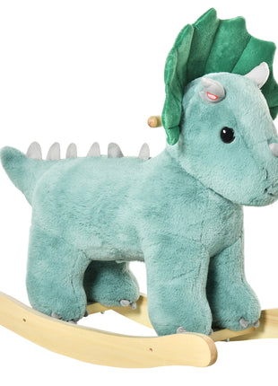 Kids Plush Ride-On Rocking Horse Triceratops-shaped Plush Toy Rocker with Realistic Sounds for Child 36-72 Months Green