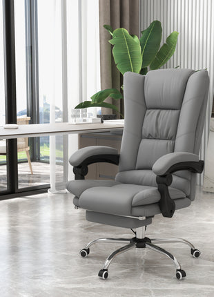 PU Leather Executive Massage Office Chair with 4 Vibration, Computer Desk Chair, Heated Reclining Chair with Adjustable Height, Swivel Wheels, Gray