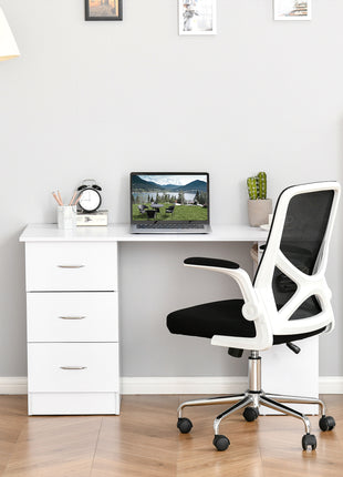 47" Modern Home Office Computer Desk Bookcase Combo Writing Table Workstation with 3 Drawer and Storage Shelf - White