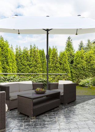 Patio Umbrella 15' Steel Rectangular Outdoor Double Sided Market with base, UV Sun Protection & Easy Crank for Deck Pool Patio, Beige