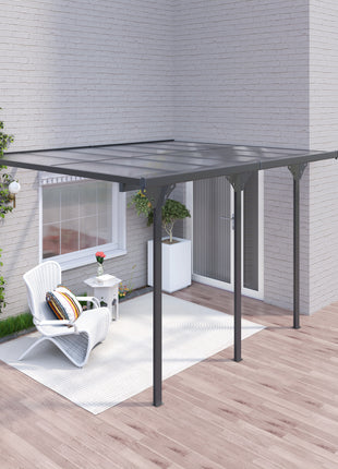 12' x 10' Outdoor Polycarbonate Pergola, Transparent UV Blocking Awning, Hardtop Deck Gazebo, Aluminum, Gray
