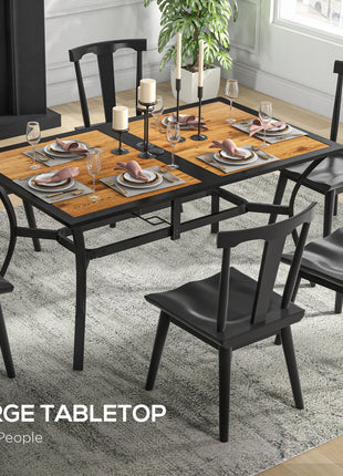 Rectangular Patio Table with Umbrella Hole, Faux Wood Rectangle Outdoor Dining Table for 6 People for Garden, Brown