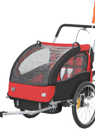 2-Seat Elite 360 Swivel Bike Trailer for Kids Bicycle Cargo Trailer with Water-Resistant Windows, Black and Red