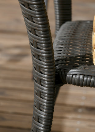 Outdoor Patio PE Rattan Coffee Table with Storage Shelf, Wicker Side Table with Wood-Plastic Composite Top, Mixed Brown