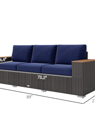 3-Seat Outdoor Patio Sofa, PE Wicker Outdoor Couch with  Extra Wide Deep Seat, Wide Armrests 4" Cushions, Navy Blue