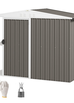 8 x 4ft Outdoor Garden Shed, Metal Shed with Air Vents and Lock for Backyard, Garden, Patio, Warm Gray