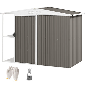 8 x 4ft Outdoor Garden Shed, Metal Shed with Air Vents and Lock for Backyard, Garden, Patio, Warm Gray