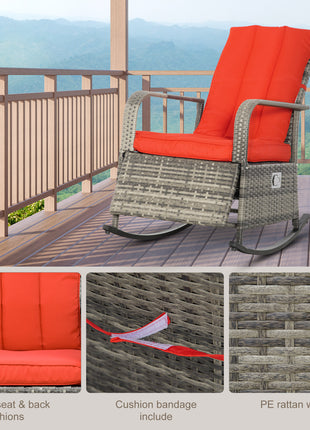 PE Rattan Rocking Recliner with Footrest, Red