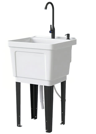 Portable 23-Gallon Utility Sink Laundry Tub for Washing Room, Freestanding Laundry Sink with Soap Dispenser, White