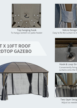 10' x 13' Hardtop Gazebo with Curtains, Netting, Pavilion with Steel Roof Ceiling Hook for Garden Patio, Gray