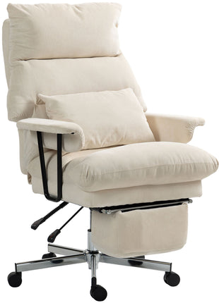 Executive Office Chair with Lumbar Support, Footrest, High Back Reclining Overstuffed Desk Chair with, Cream White
