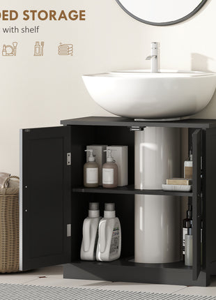 Bathroom Sink Cabinet, Pedestal Sink Cabinet with Adjustable Shelf, Black