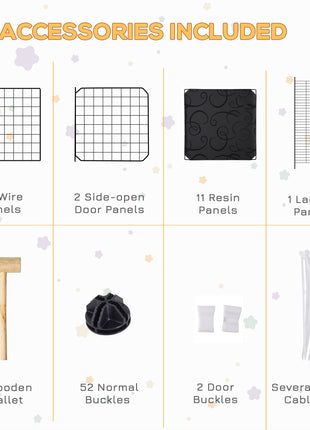 Pet Playpen with Door, Metal Mesh Cage with Mallet, Black