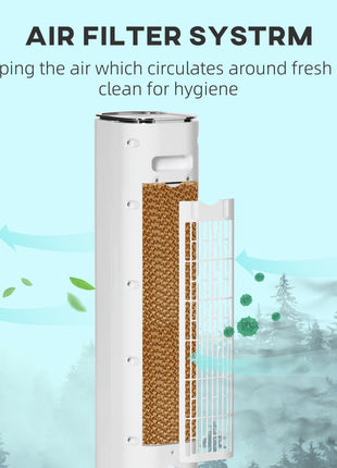 42" 3-In-1 Ice Cooling Fan with Humidifier, Evaporative Air Cooler with Water Tank, 3 Modes, 3 Speeds, 12H Timer, White