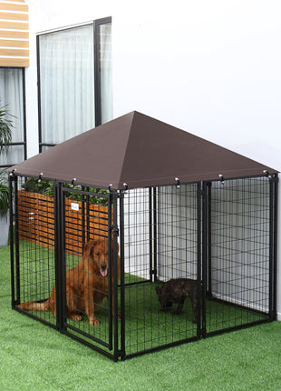 4.6' x 4.6' x 5' Outdoor Dog Kennel, Welded Wire Heavy Duty Dog Run, Dog Kennel Outside with Waterproof & UV Resistant Cover, for S&M Dogs, Black
