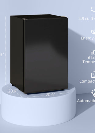 4.5 Cu.Ft Mini Fridge, Single Door Refrigerator with Freezer, Wheels, Adjustable Thermostat, Reversible Door, Black