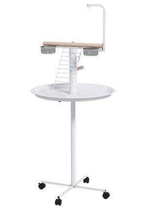 Bird Stand with Wheels, Perches, Feed Bowls, Round Tray for Parrot